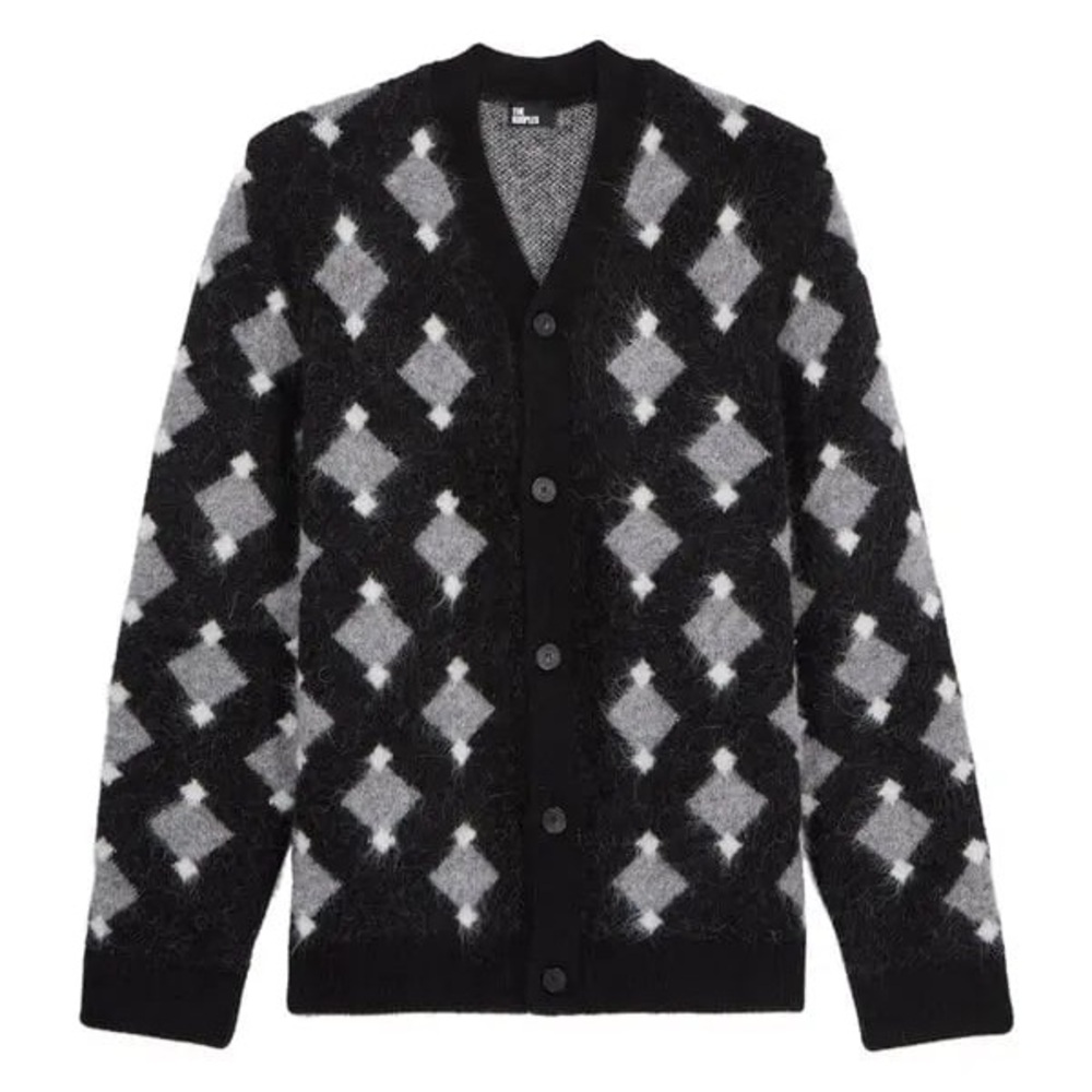 The Kooples Diamond Pattern V-Neck Knitted Cardigan Sweater Size Small NWT Black